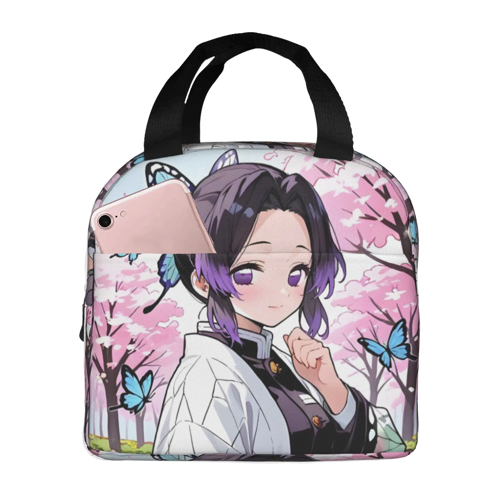 Custom Demon S-Slayer Butterfly Lunch Bag Men Women Shinobu Kochou Cooler Warm Insulated Lunch Boxes for Adult Office view 2