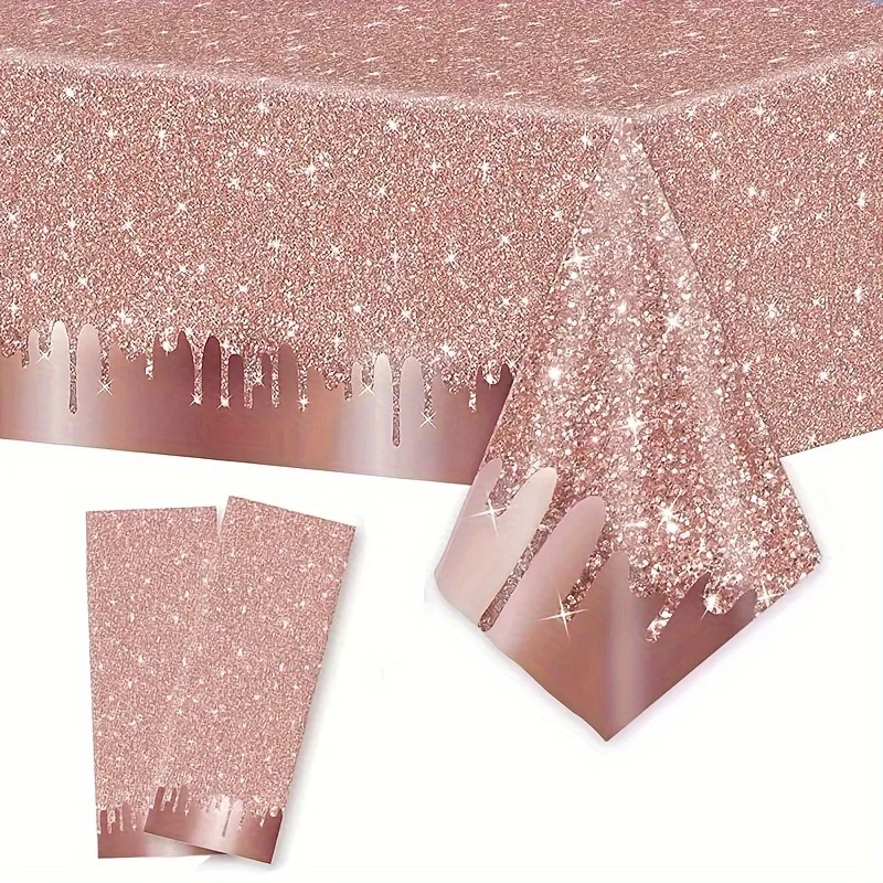 1pcs, Shiny Pink Golden Exquisite Pink Shiny Tablecloth, Birthday Party Decorative, Party Decor, Party Supplies, Holiday Decor
