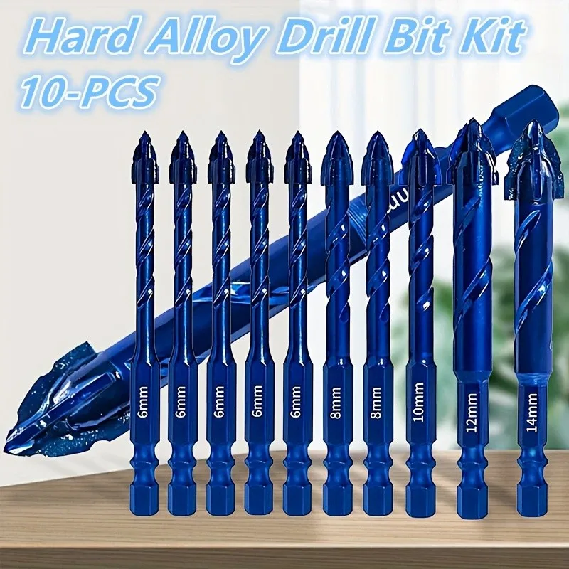 

Набор из 10 улучшенных зубчатых сверл для камня - твердосплавные, 4-лезвийные эксцентриковые, для сверления различных материалов