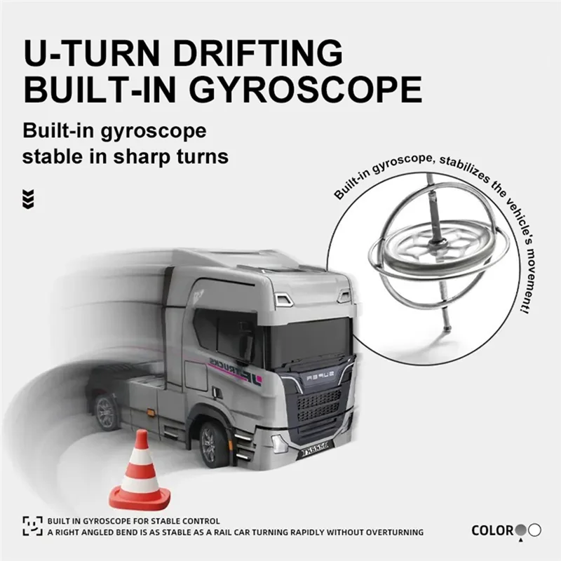 Caminhão Trator de Liga Leve BEDW-Car Head 1/43 RC com Luz, Giroscópio, Som e Reboque de Engenharia