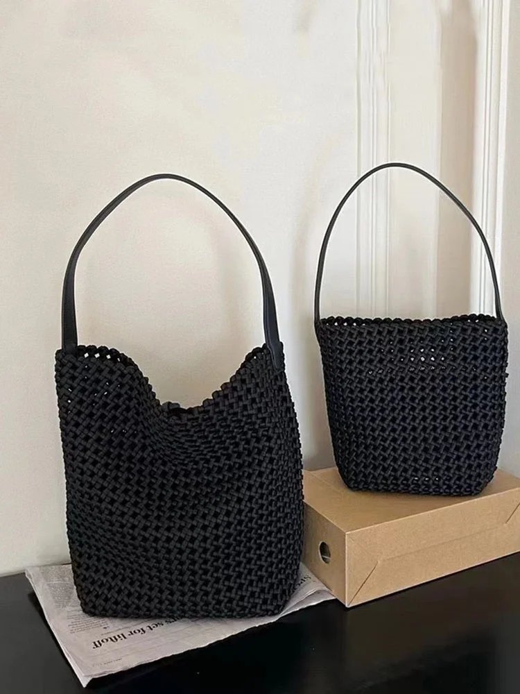 

Lu Life Urban Simple Sle Commuter Tote Bag Lazy Weaving Mother-Child Buet Bag Single oulder Handbag Pure Color