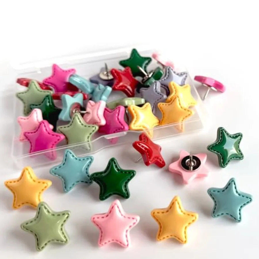 

Decorative Thumb Tacks Push Pins for Wall and Tacks for Bulletin Board 24Pcs Star-Shaped Thumbtacks Ideal Desk Accessories for