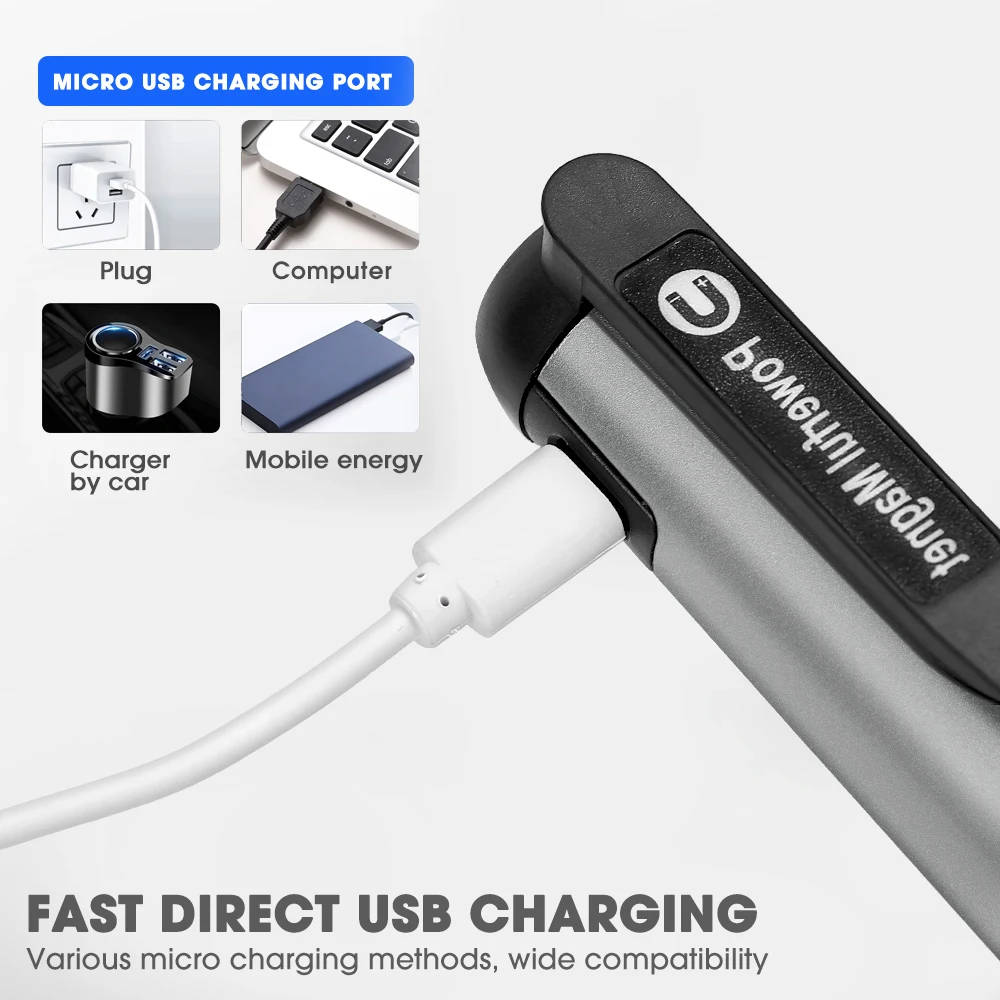 Mini lampe de poche multifonction à 5 vitesses, Rechargeable, Portable, torche à aspiration magnétique étanche, USB