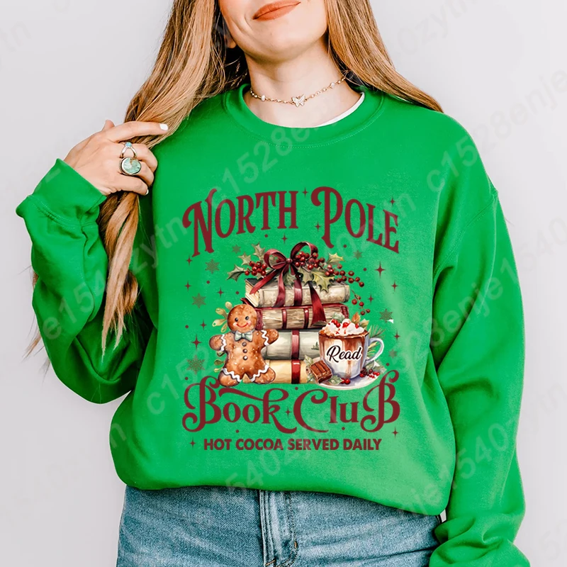 Christmas North Pole Book Club Hoodless Sweatshirts New Fashion Women's Clothes Casual Long-sleeved Winter Autumn Pullovers Tops