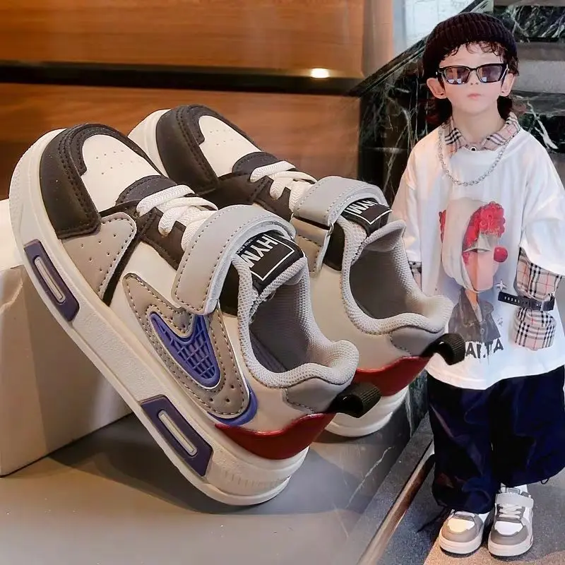 Boys Waterproof Leather Sneakers Kids Sports Shoes Big Size Spring Autumn 2026 New Trendy Street Style for Primary School Pupils