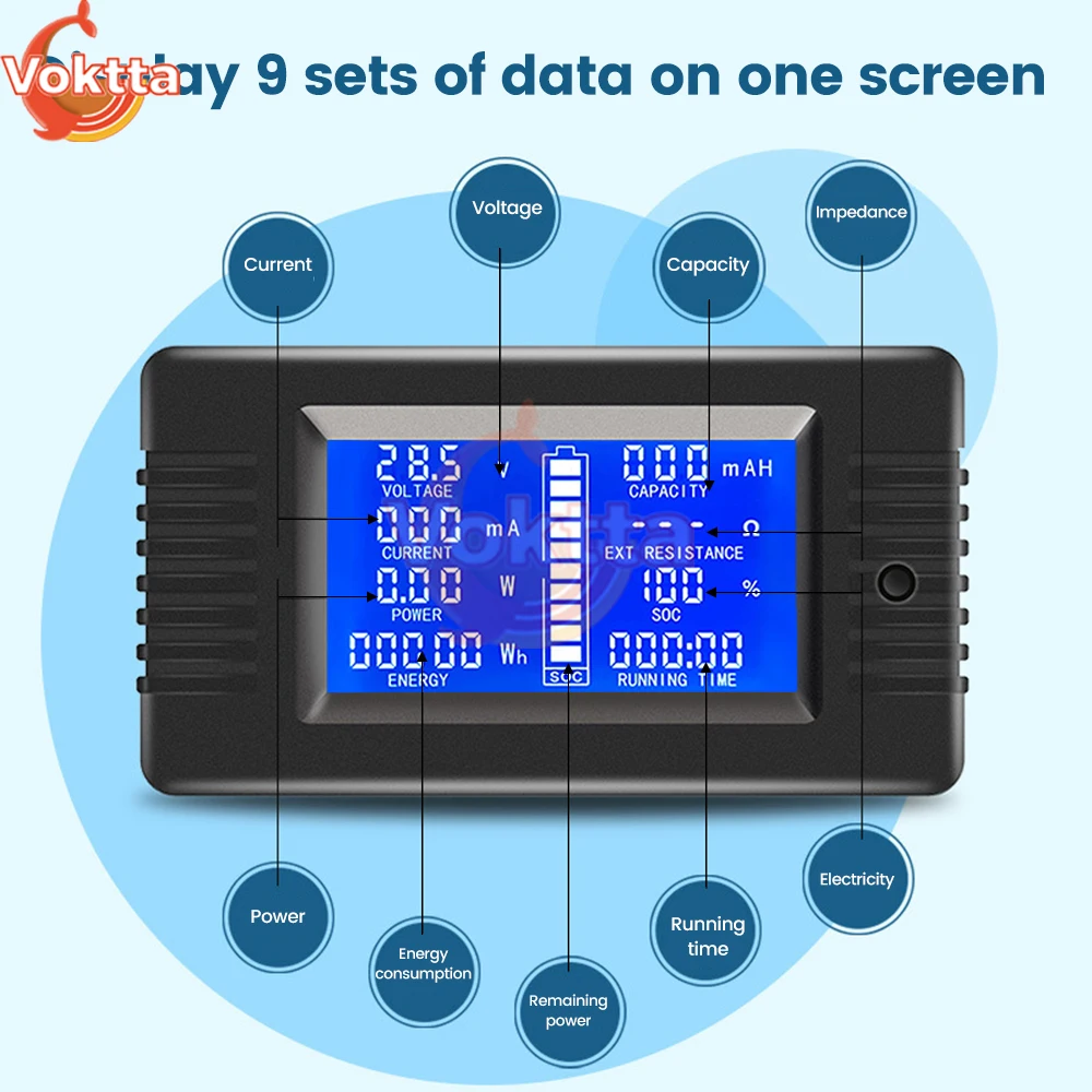 LCD Digital Voltímetro e Amperímetro, Tensão Current Gauge Tester, Power Energy Meter, Monitor, Battery Capacity Tester, DC 8-120V, 50A, 100A