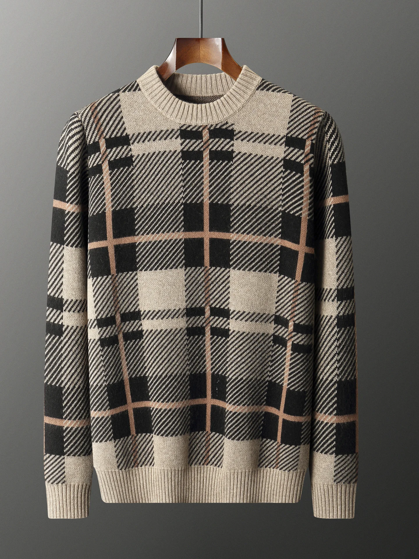 

Men's 100% Cashmere Sweater Mock Collar Hand Sewn Pullover Autumn Winter Thickening Color Block Knitwear Casual Skin Kindly Top