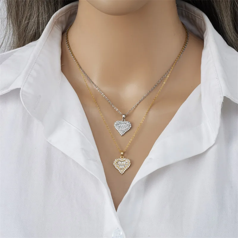 Simple Romantic Zircon Love Heart Pendant Necklaces Stainless Steel Chain Jewelry Accessories Gifts for Women Lover