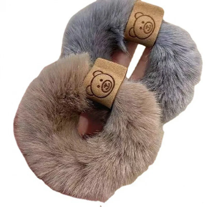 Autumn and Winter Plush Patch Bear Towel Ring Hair Tie Korean Style Hair Accessories Headband Thick High Elastic Hair Rope