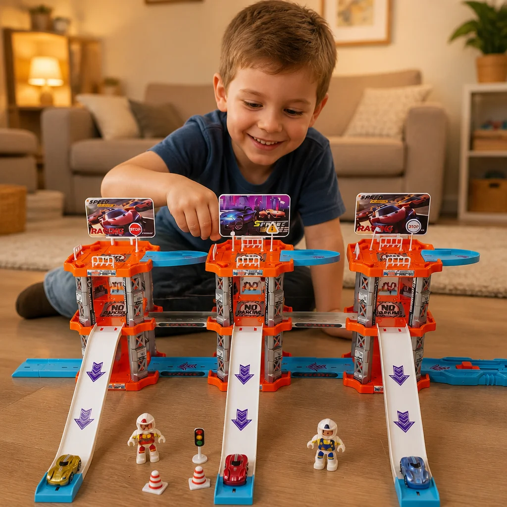 

Large three-level parking lot toy set, boys' rail car toy, suitable for children's birthday gifts (random color)