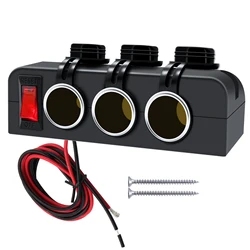 3 Socket Cigarette Lighter Splitter 12V Power Outlet Adapter with Red LED On/Off Switch Waterproof Female Socket for Car Truck