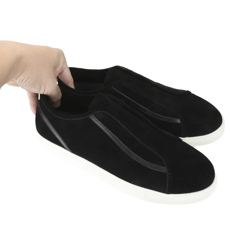 Piergitar New Style Black Suede Slip-On Sneakers Handcrafted Leather Craftsmanship Men Casual Shoes Height-Enhancing White Sole