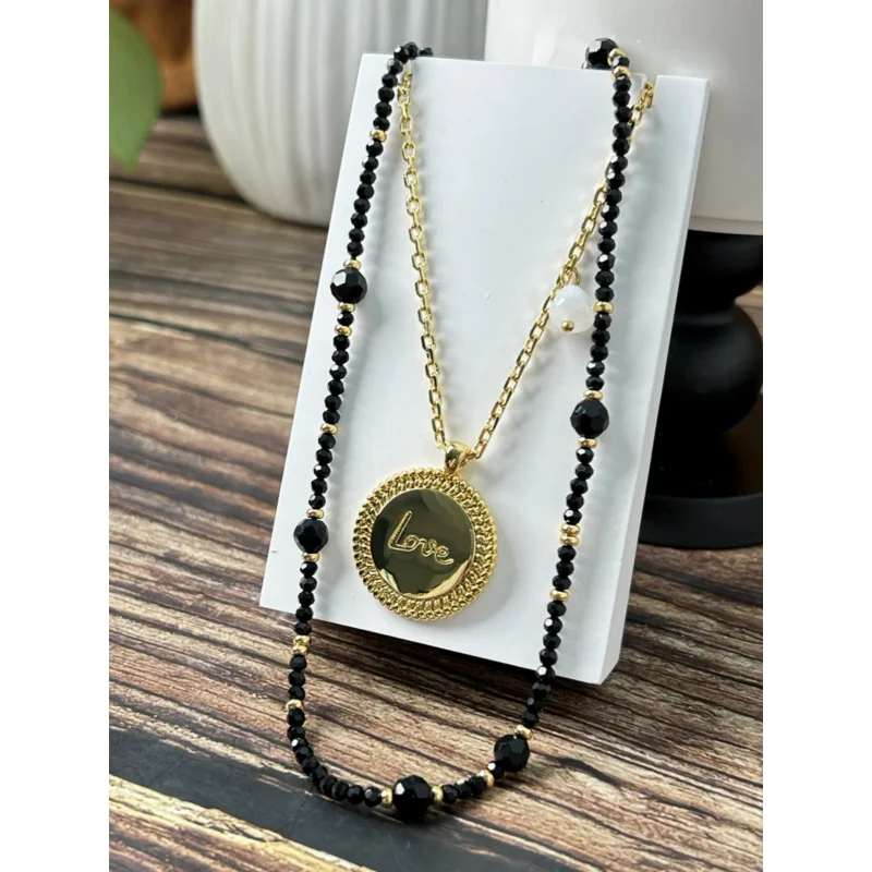 

Brass Natural Beads Love Pendant Necklaces Set Women Jewelry Punk Designer Runway Rare Gown Boho Japan Korean