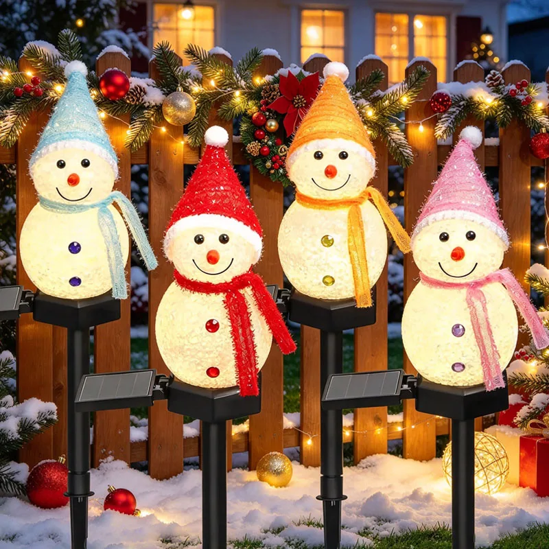 Outdoor Solar Snowman Stake Light Christmas Garden Decor Ground for Lawn Patio Holiday Atmosphere Landscape Lighting Yard Path