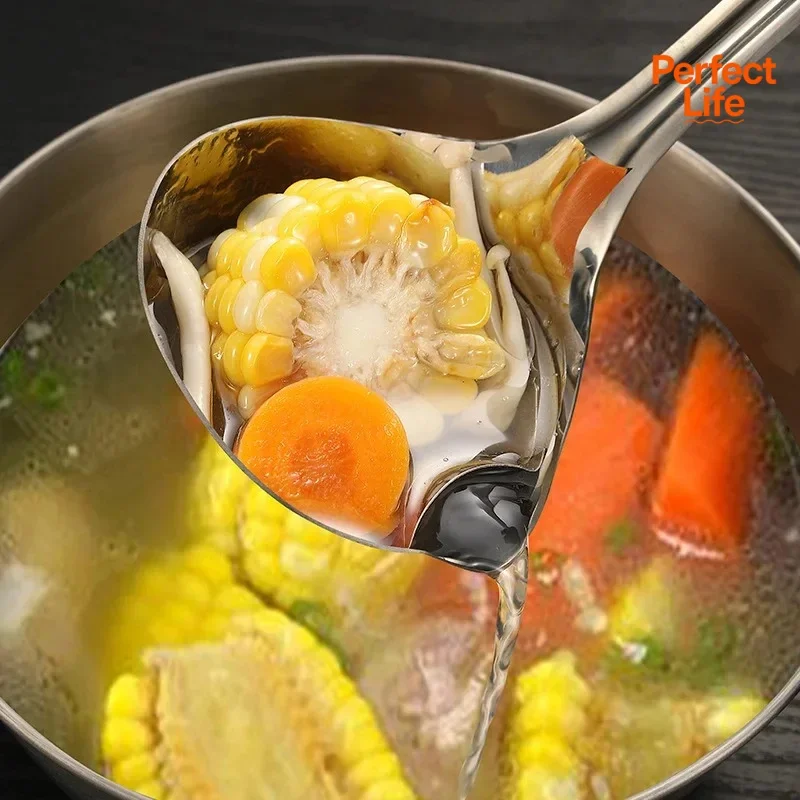 1/2Pcs Stainless Steel Soup Fat Oil Separator Ladles Skimmer Spoon Soup Colander for Kitchen with Heat Insulation Anti-scalding