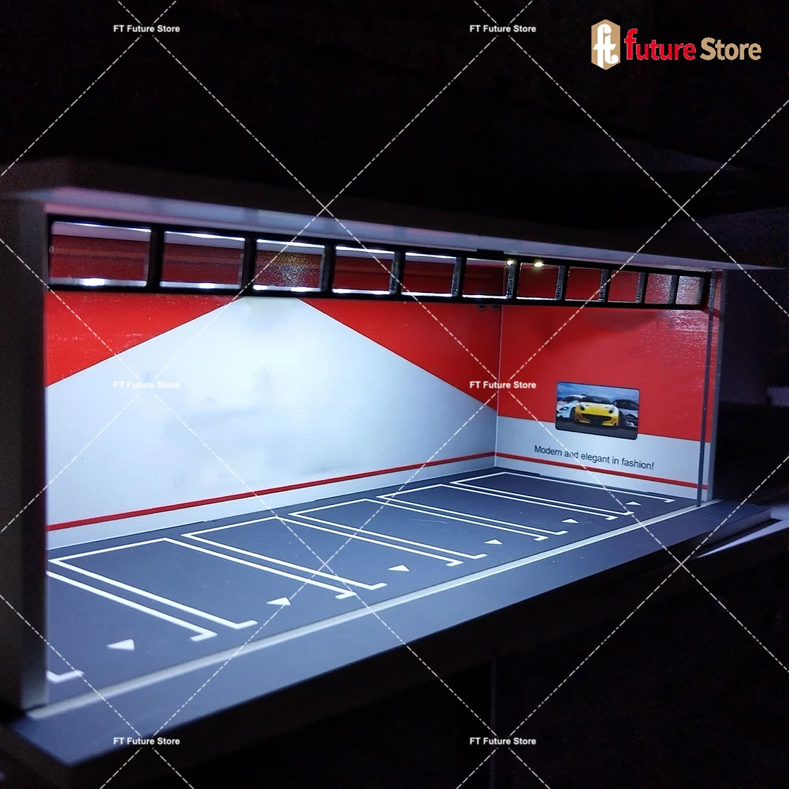 1/64 Garage Scene Model with Light Assembled Parking Lot Diorama Parking Place for Miniatures Cars Display