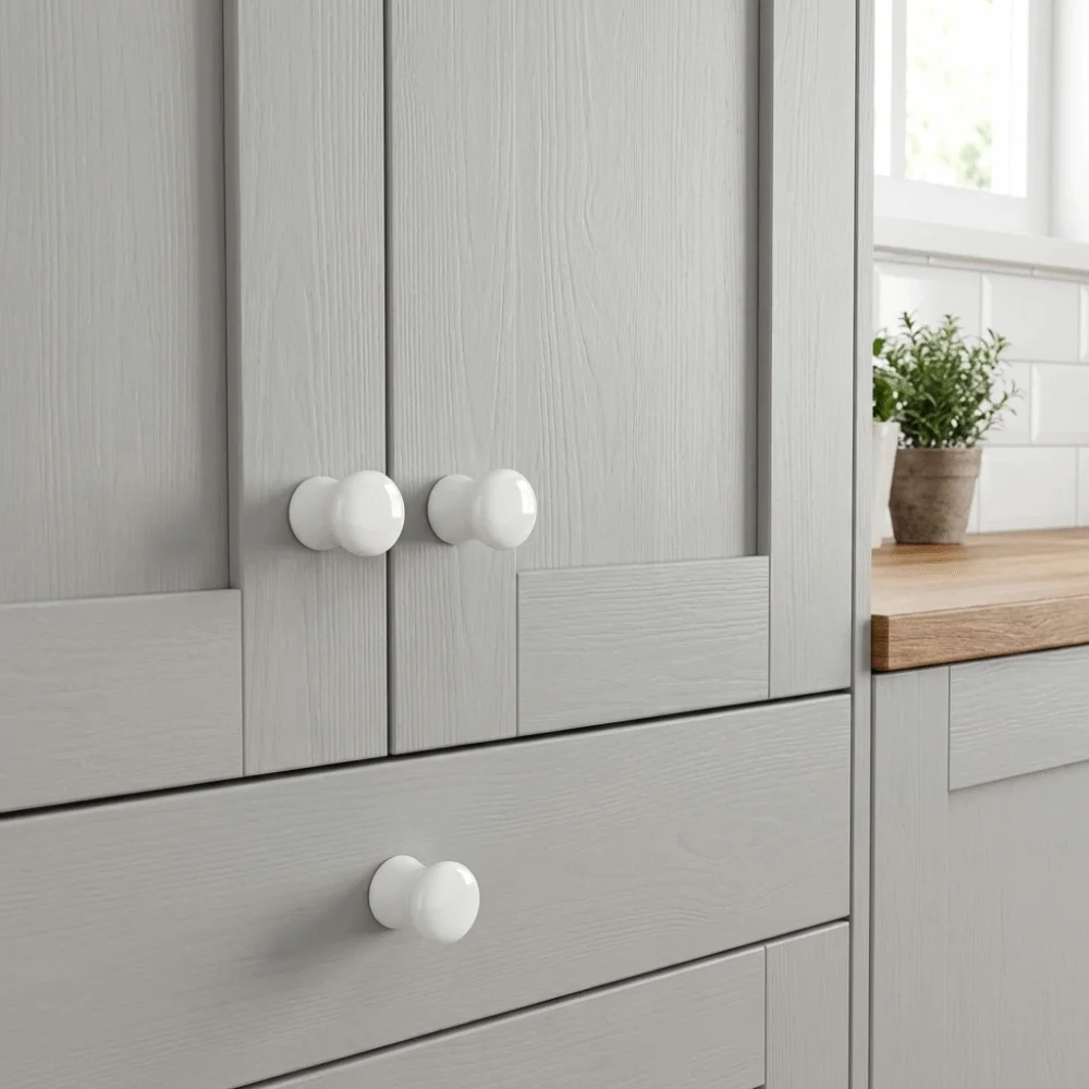 2pcs/bag White Ceramic Ceramic Cabinet Pulls Simple Design Elegant Design Round Cabinet Knobs Round Shape Durable Construction