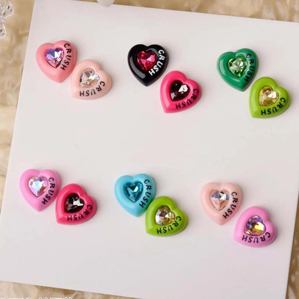 10pcs Y2K Dopamine Heart Nail Art Charm 3D Crush Crystal Glass Heart Love Nail Decoration accessori per unghie fai da te Lolita Girl