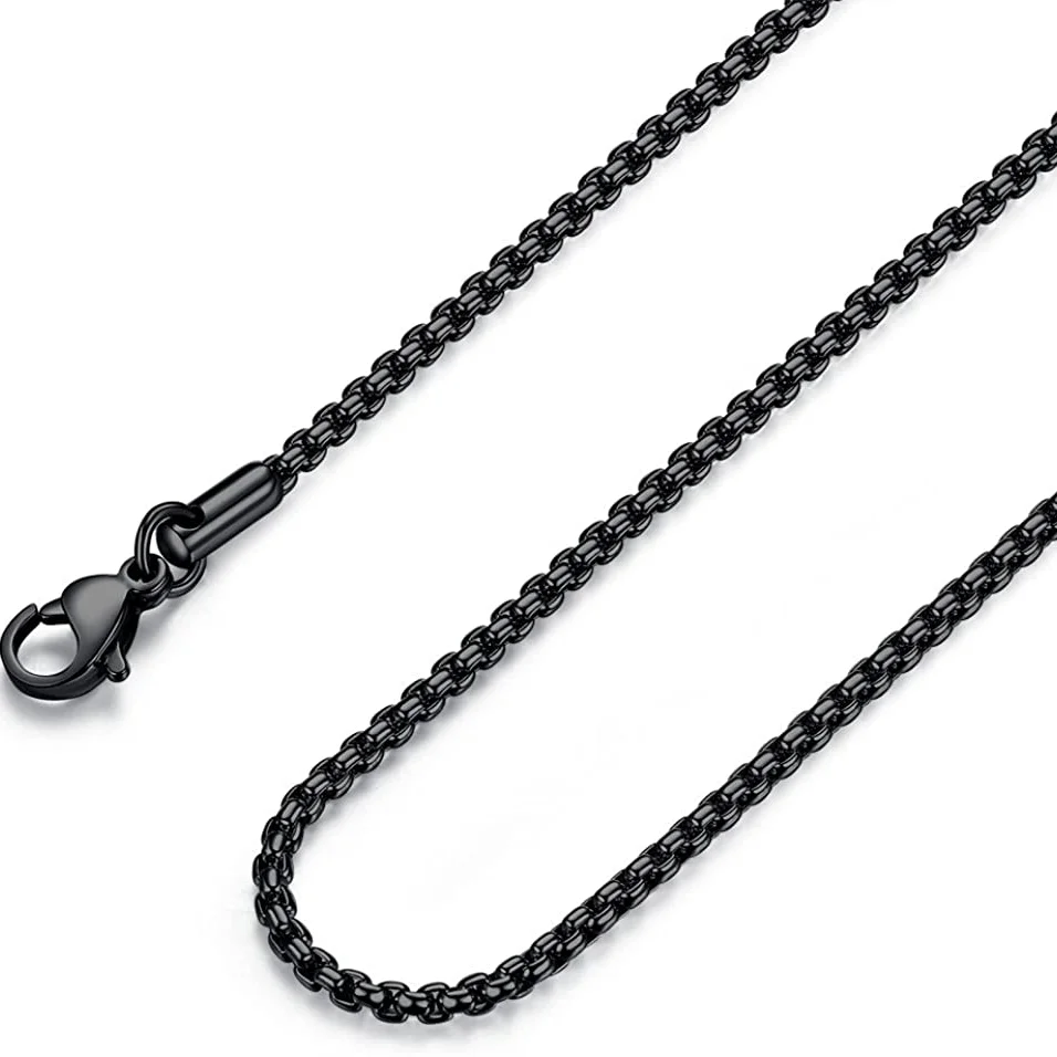 USENSET 2MM 3MM 4MM Mens Womens Stainless Steel Black Rolo Cable Chain High Quality Box  Necklace  18-36 Inch