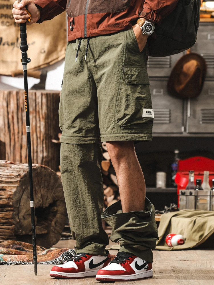 

Съемные тонкие мужские летние прямые брюки из ледяного шелка, уличная американская повседневная рабочая одежда, модные свободные брюки