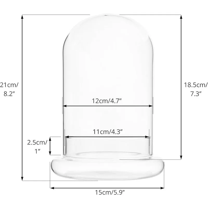 Glass Cloche Dome with Glass Base, 5.9 x 5.9 x 8.2 Inches Clear Terrarium Planter for Carnivorous Plants (No Plants)