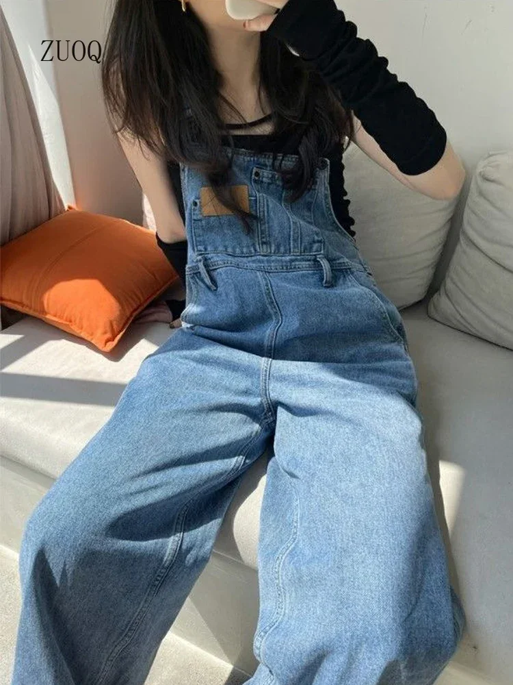 

New Vintage Jumpsuits Jean Woman High Waist Denim Pants Overalls Korean Style Loose Wide Leg Trousers Women