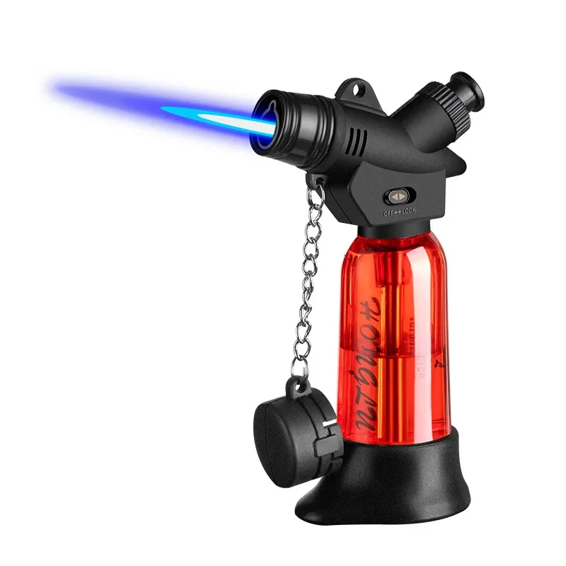 Windproof Turbo Jet Lighter with Visible Butane Gas Window for Cigars Pipes Lighter Cigarettes Outdoor Camping Ignition Tool