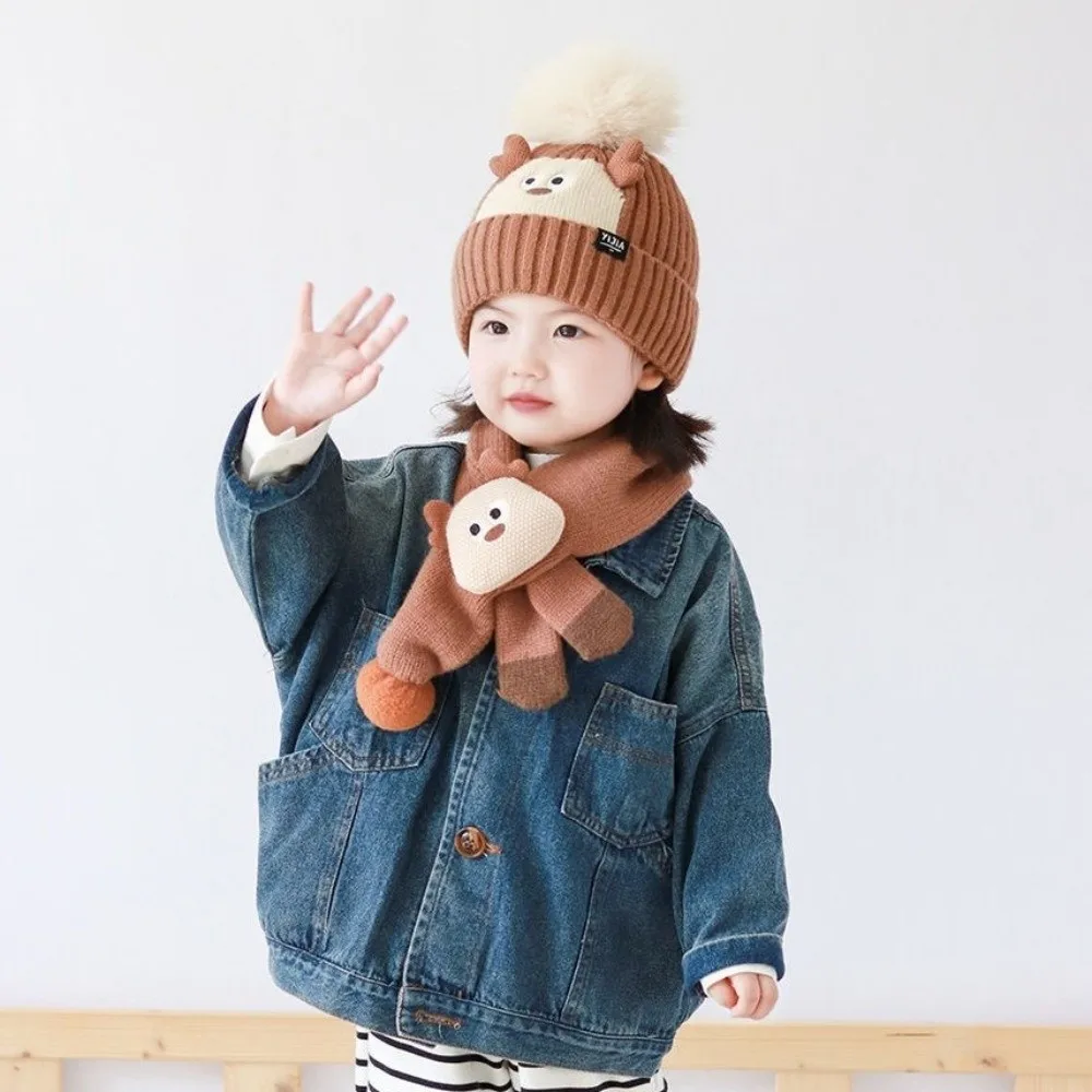 Conjunto de gorro y bufanda Kawaii para niños, gorros tejidos de estilo coreano grueso, gorro cómodo a prueba de viento, Jersey para niños, 2 uds.
