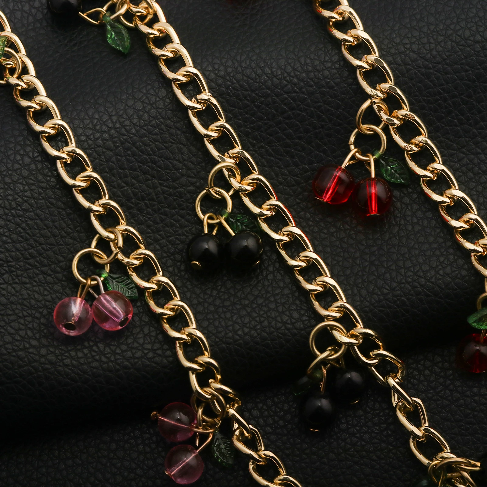Cute Cherry Fruit Bag Decor Chain Double Lobster Clasp Purse Front Chain Sweet Coquette Handbag Pendant Women Bag Accessories