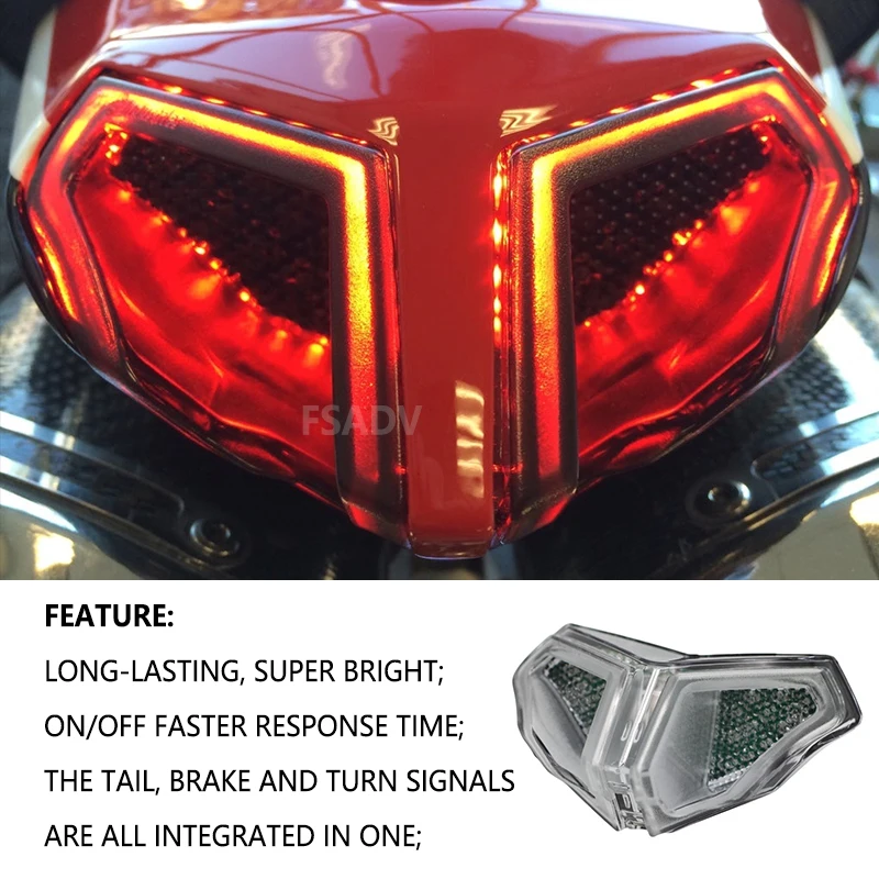 For DUCATI 848 EVO 2008-2014 1098 1199 2007-2013 2012 Motorcycle Rear Tail Light Brake Turn Signals Integrated LED Stop Light