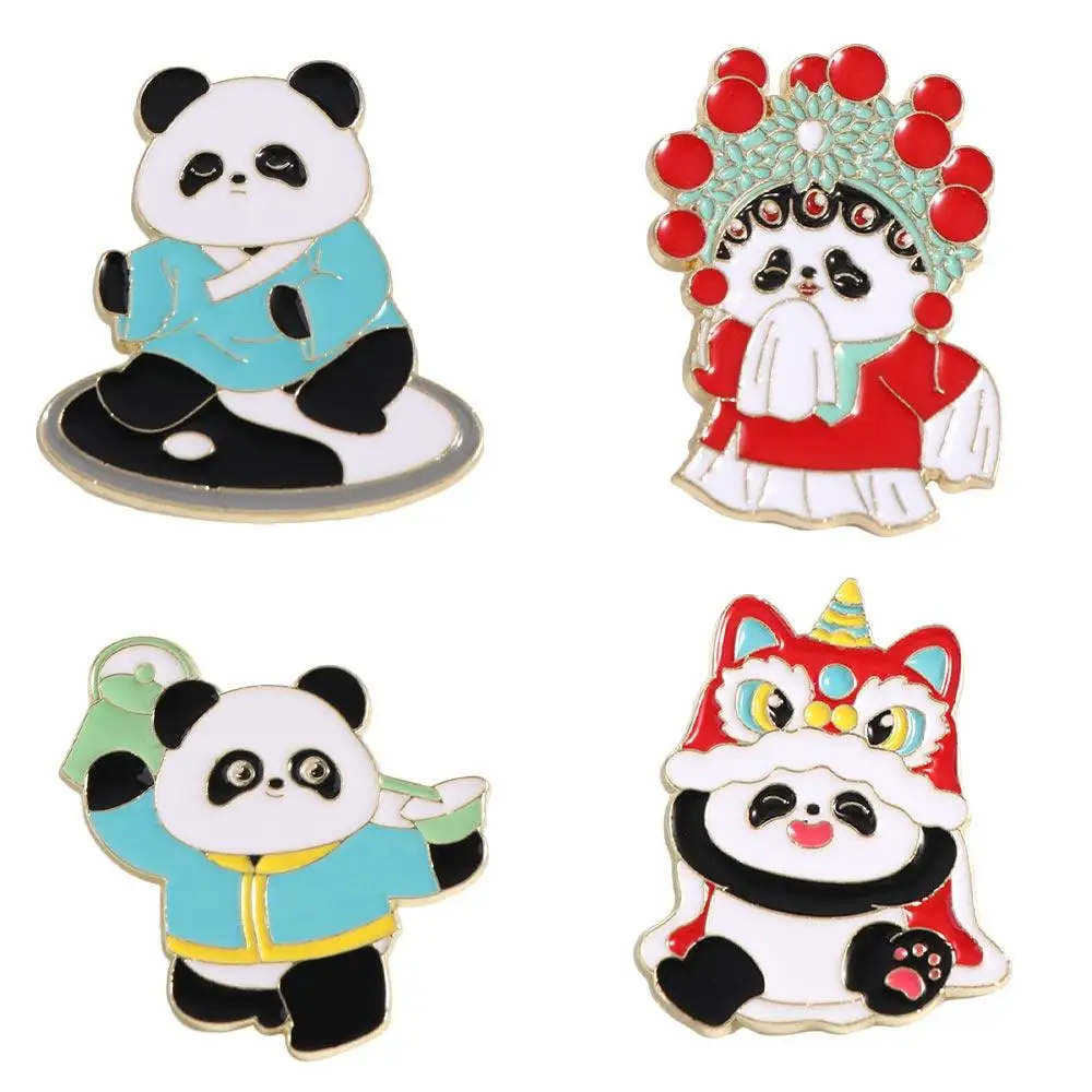 Zinc Alloy Chinese Style Panda Brooch Tai Chi Lion Dance Juggling Craft Cartoon Opera Panda Badge Collection Trinket