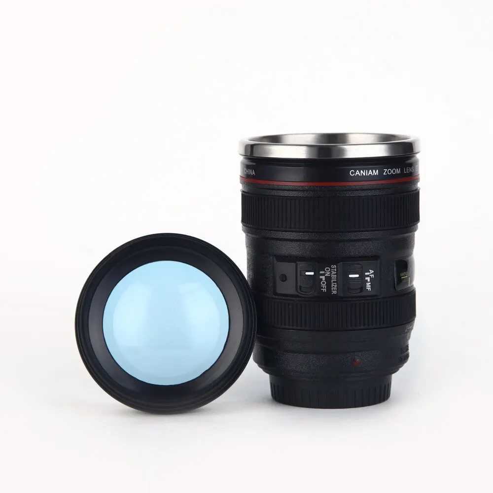 SLR Lens Cup Camera Camera Lens Model Plastic Casual Cup with Lid EF24-105mm Coffee Mug White Black Coffee Mugs Creative Gift