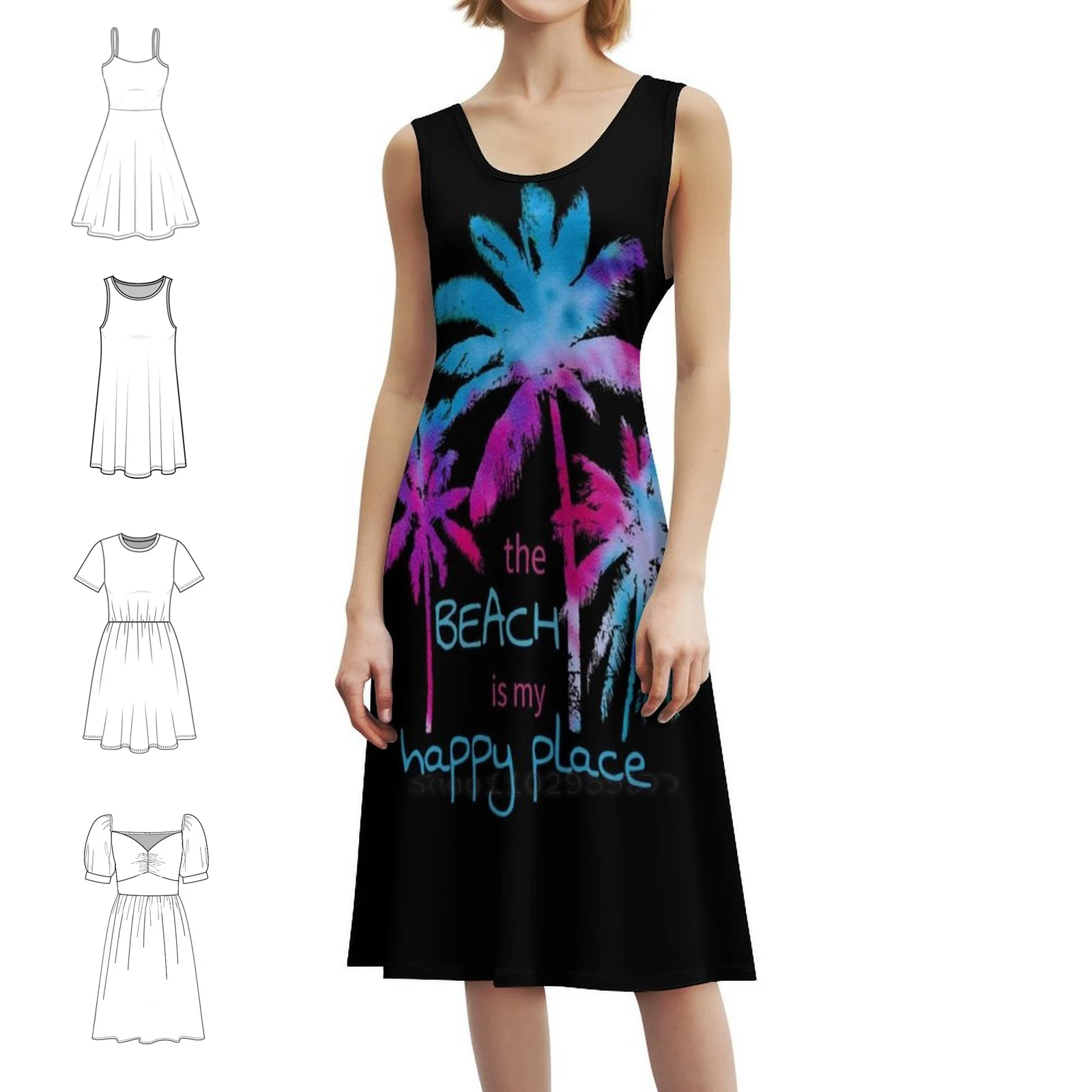 

The Beach Is My Happy Place Tie Dye Palm Trees Милое платье с вырезом в форме сердца Элегантное летнее праздничное платье для женщин The Beach Is My