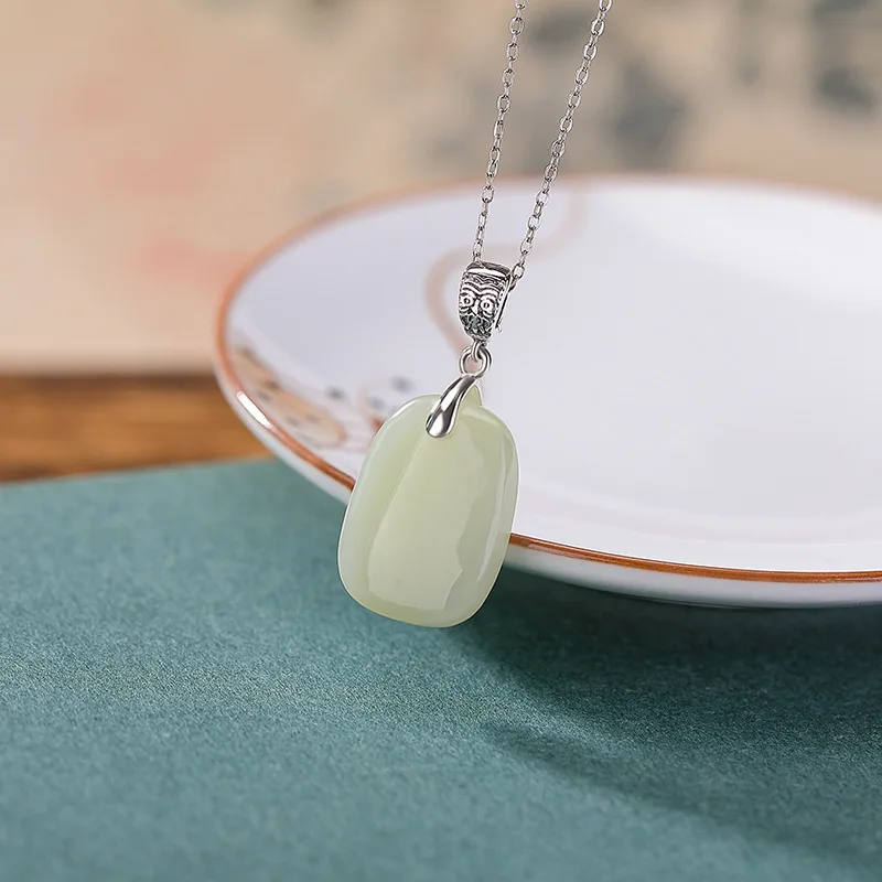 Amxiu Sterling Silver 925  Natural Hetian Jade Vintage Zakiram  Pendant Simple Design Hot-Selling Model