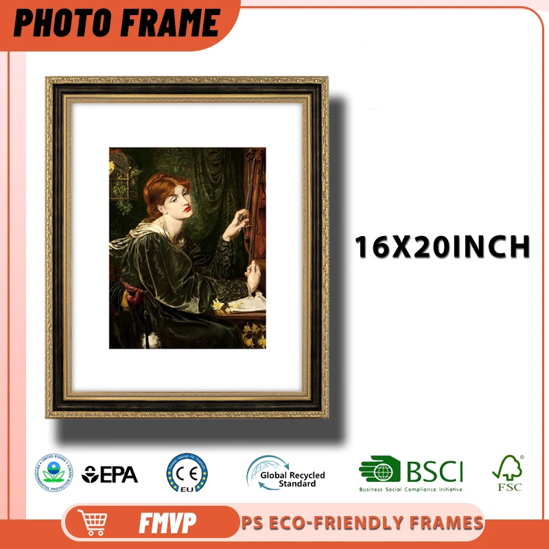 

16x20 Black Gold Ornate Photo Frame with Intricate Carving Perfect for Music Room Decor and Classical Art Displays Picture Frame