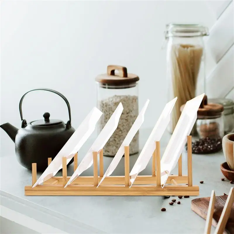 Dish Drainer Plate Rack Bamboo Shelf Bottles Pot Cover Drying Organizer Kitchen Accessory Draining Monitor Stand Holder