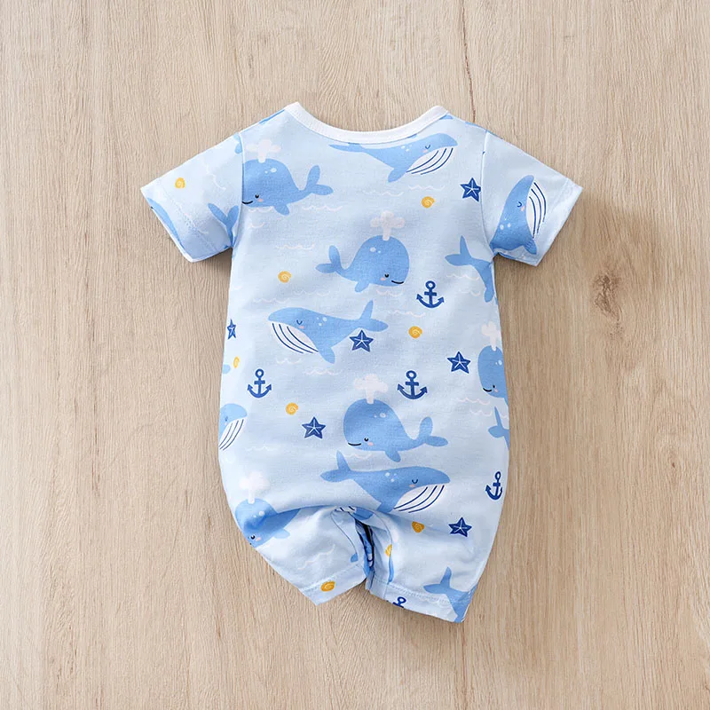 Newborn Baby Boys Jumpsuit Costume Romper Onesies Short Sleeve Print Clothes Summer Round Neck Outdoor Sport Toddler 0-18 Months