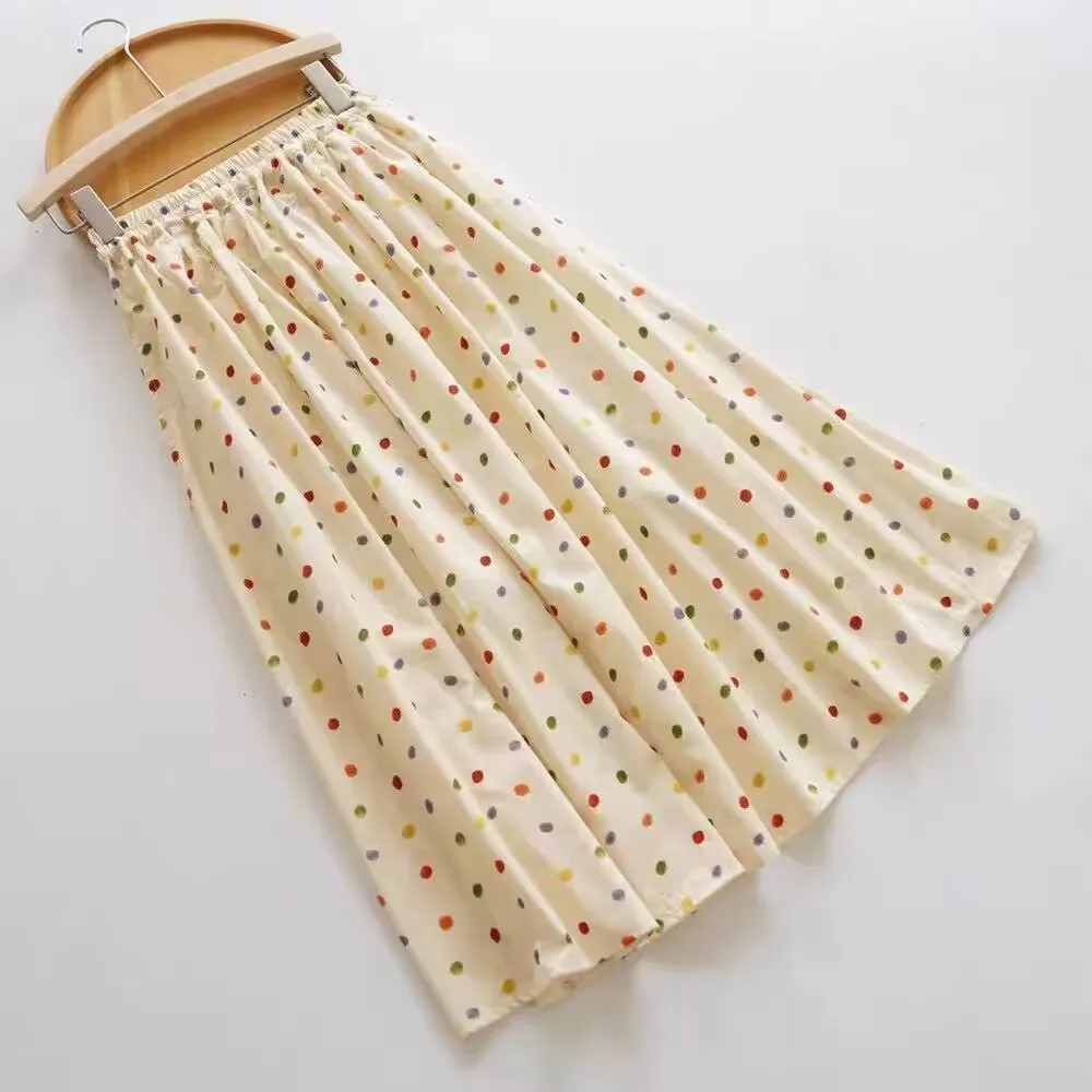 

Льняная юбка в горошек в стиле ретро, женская летняя японская юбка трапециевидной формы миди для похудения