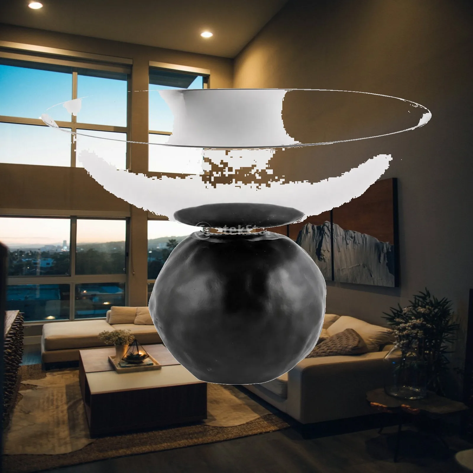 Black Base Resin Bowl Silver Rim Decorative Fruit Server for Interior Showpiece Hotel Lounge Table Styling