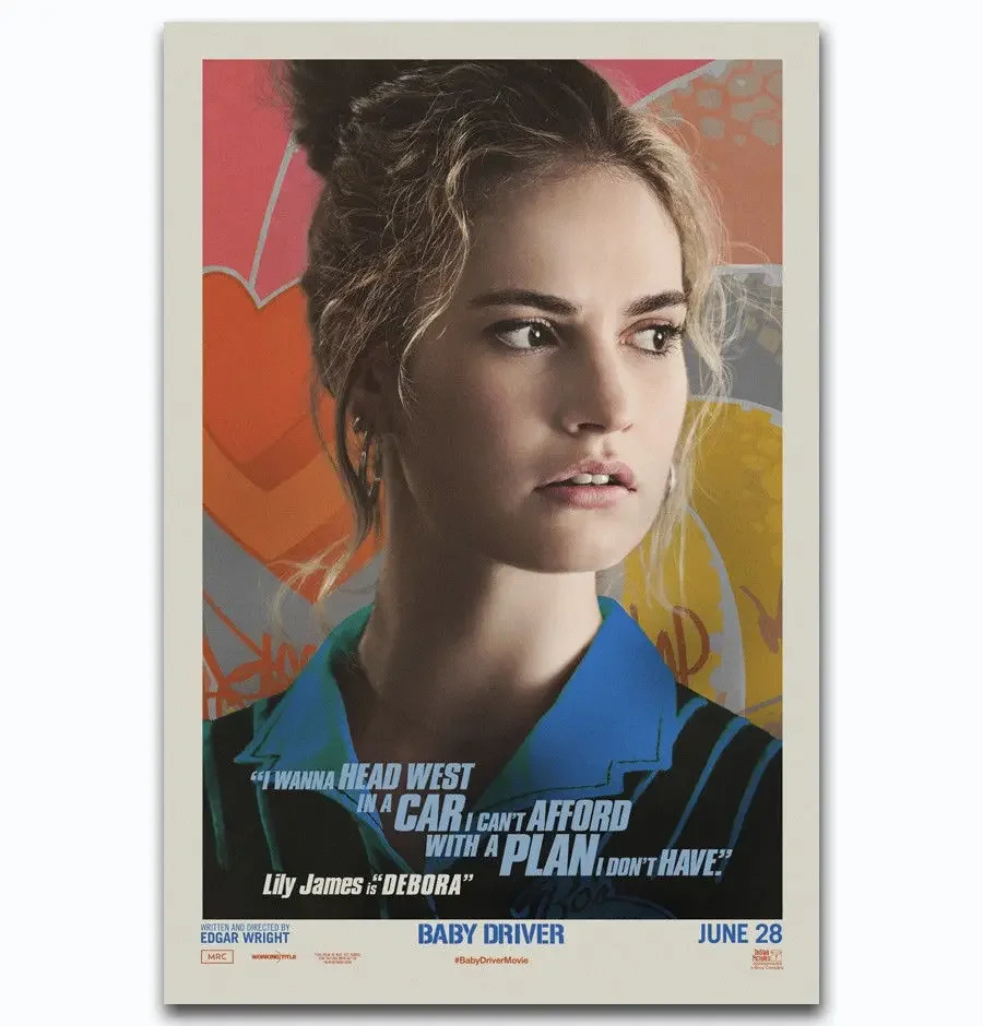 Hot New Baby Driver Movie 2017 Film Lily James-Silk Art Poster Wall Sicker Decoration Gift