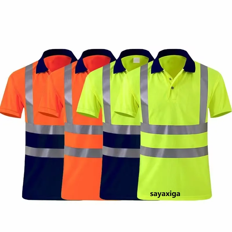 Hi Vis Safety Polo Shirt High Visibility Reflective Shirt Quick Dry Safety Clothes Work T-shirt Night Warning Safety Work Shirts