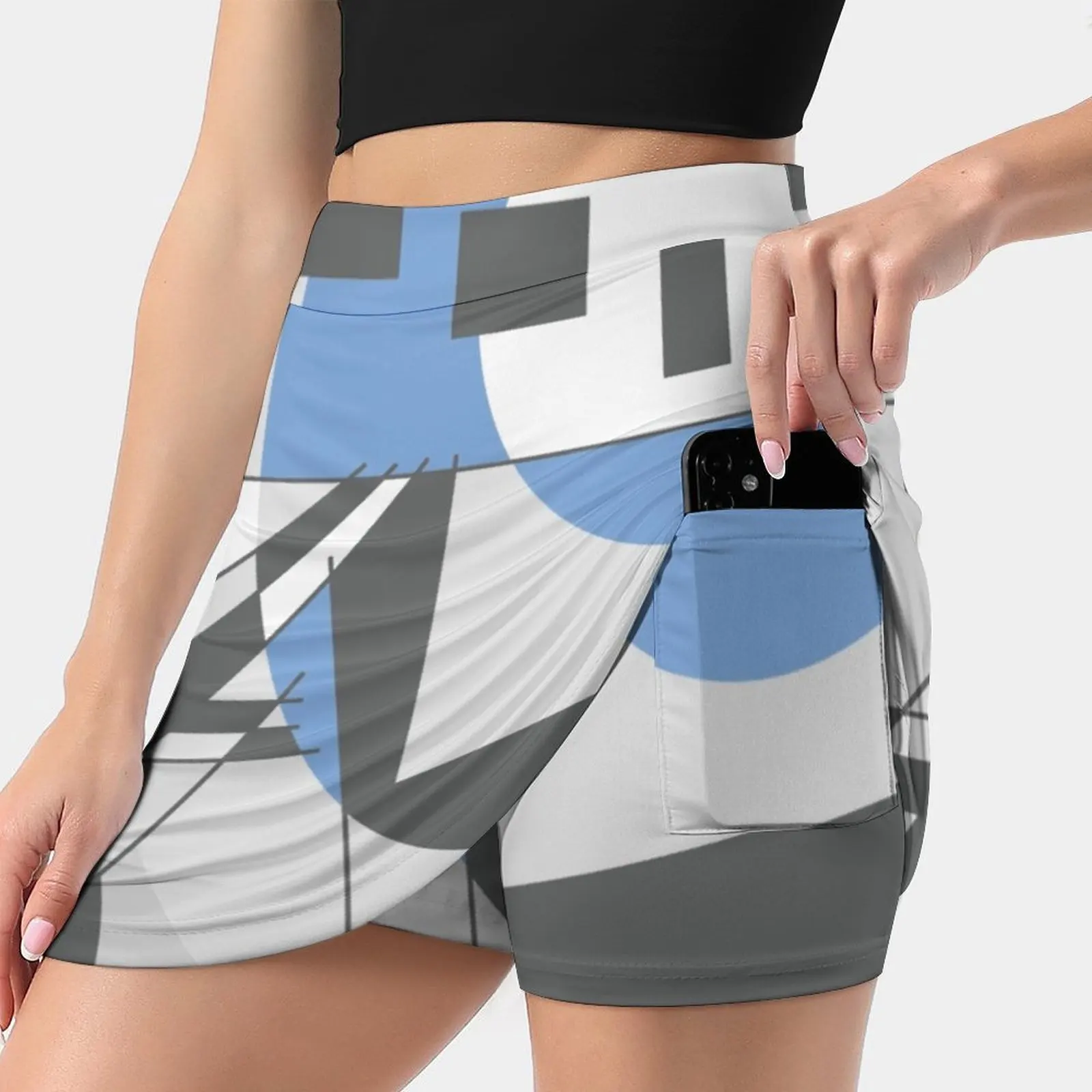 Grey Dazzle Trending Fashion Skirt Summer Printed Women Sport Skirts Double-Layer Athletic Cubist Abstract Picasso Stylish