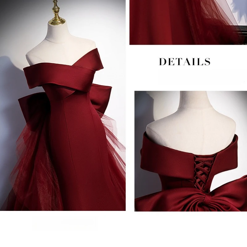 

GIYSILE атласные винно-красные рыбий хвост с v-образным вырезом и бантом, модные вечерние платья, новинка 2025 года, женское легкое свадебное платье на одно плечо