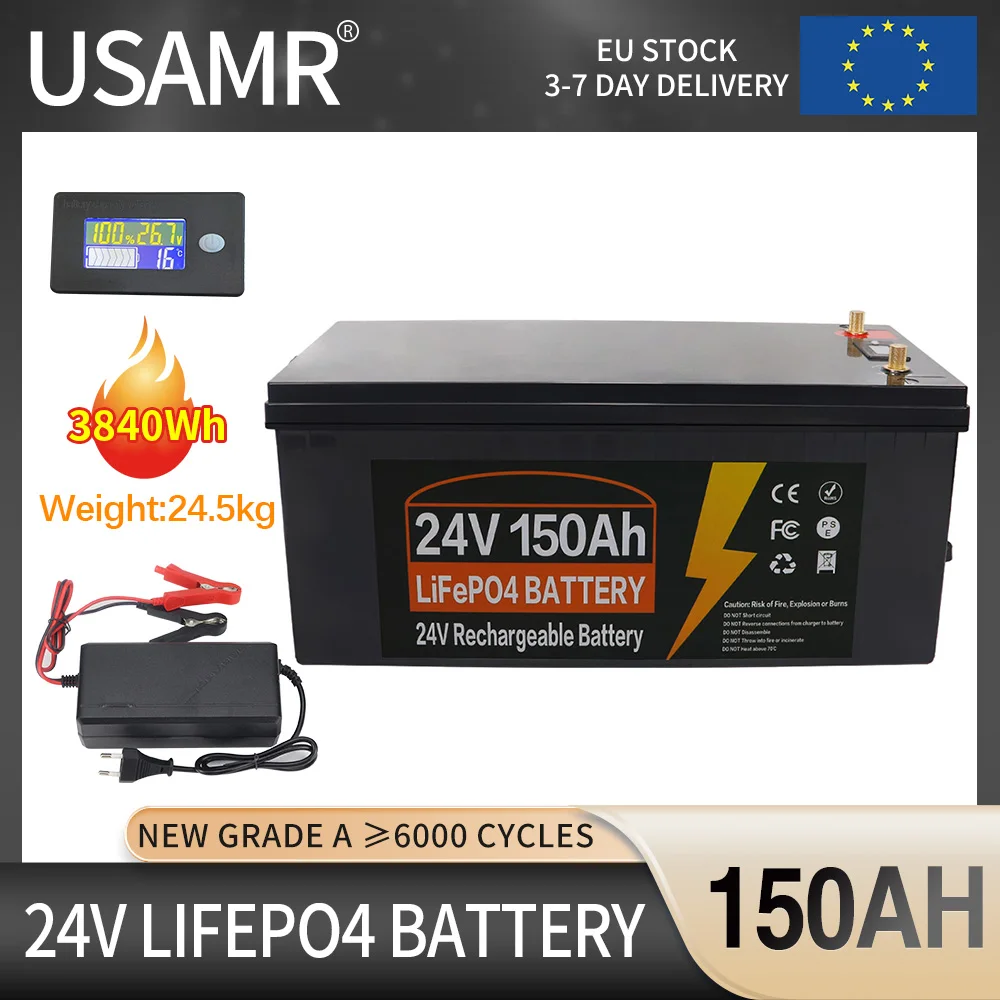 بطارية LiFePO4 جديدة 24 فولت 100AH 150AH 300AH بطارية ليثيوم فوسفات الحديد الشمسية 6000 + دورات مع خلايا BMS من الدرجة A للقارب RV #2