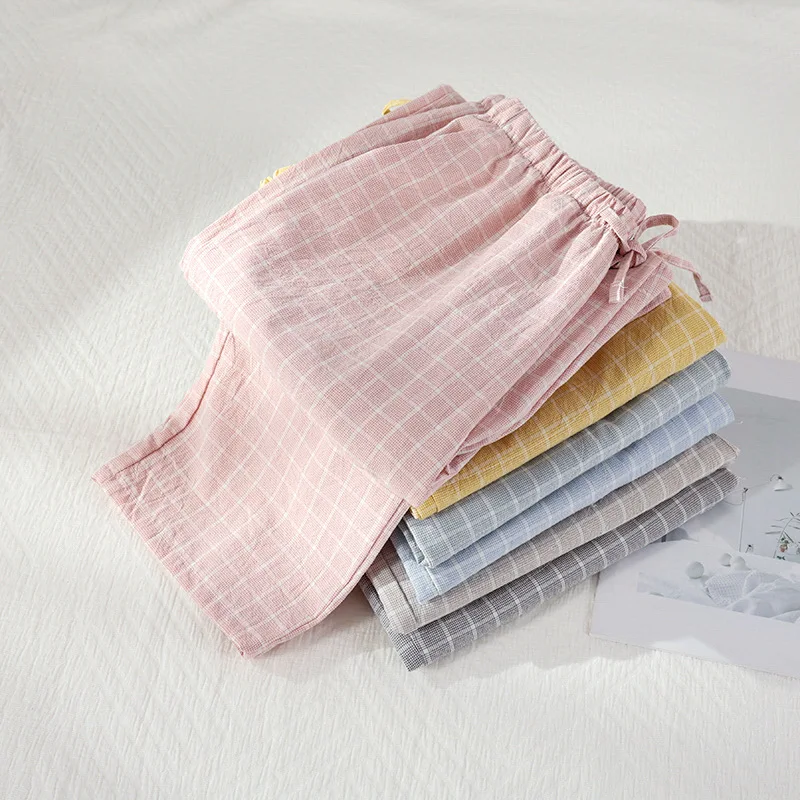 calcas-de-dormir-casal-fio-de-algodao-puro-para-homens-mulheres-japonesas-xadrez-solto-ajuste-plus-size-calcas-para-sair-calcas-de-pijama