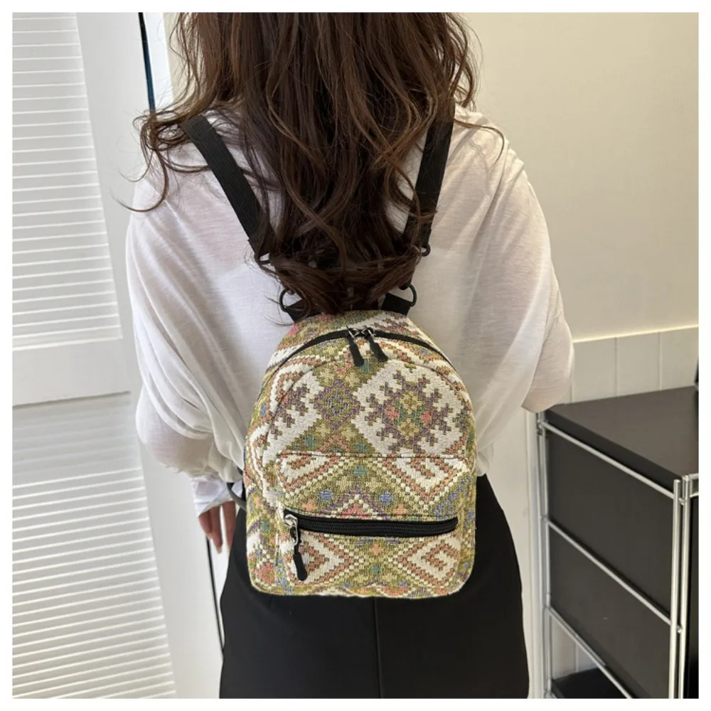 Mochila feminina de alta capacidade, bolsa de ombro ajustável, mini mochila escolar estilo étnico, zíper fashion