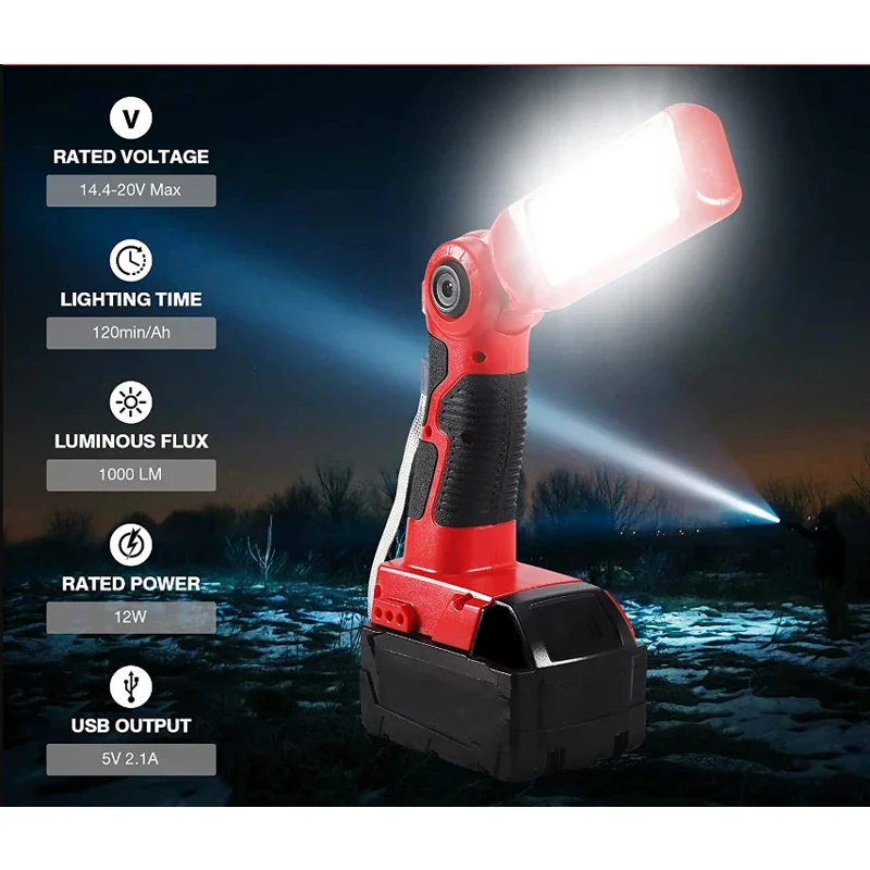 Lampu Kerja Lampu Peringatan LED 12W untuk Milwaukee M & 18V Alat Daya Baterai Li-ion Lampu Meja Senter Portabel Luar Ruangan dengan USB