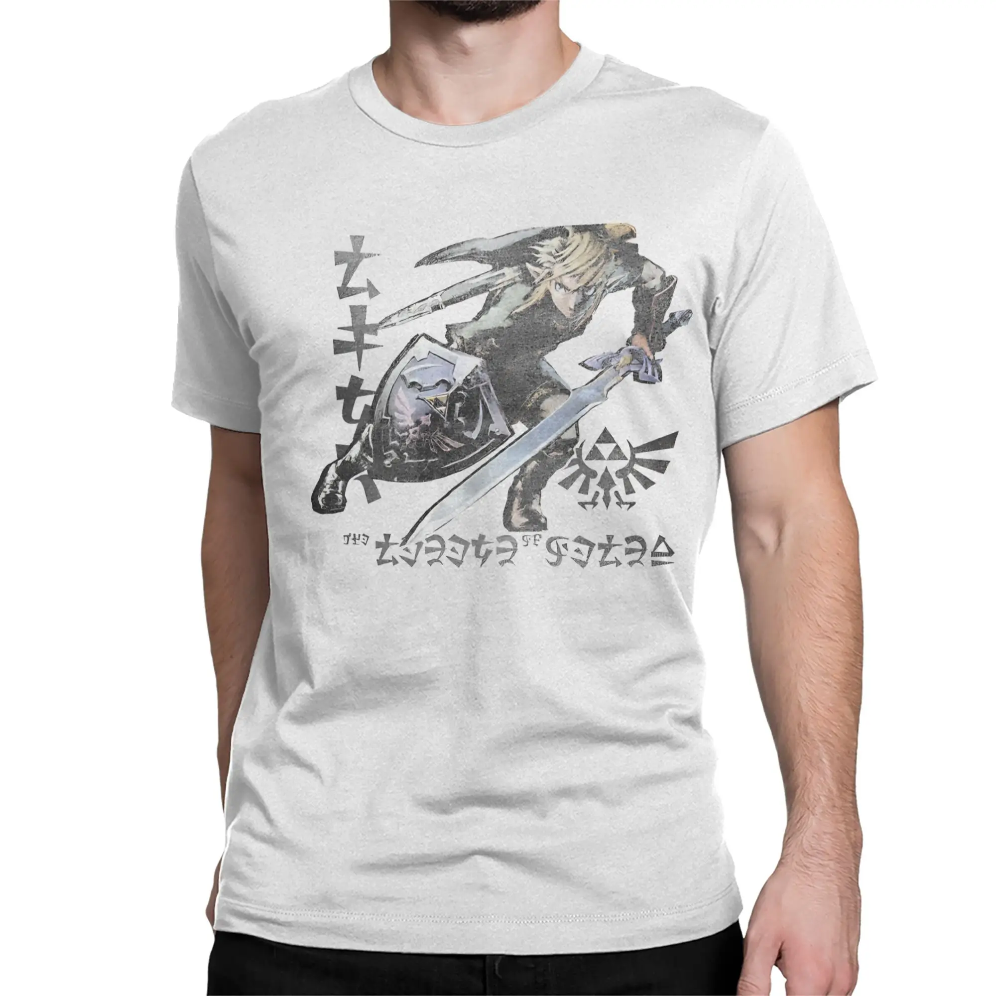 Link Character Profile Intro Zeldas Legend Men T Shirt Vintage Tee Shirt Short Sleeve Crew Neck T-Shirts Cotton Printing Clothes