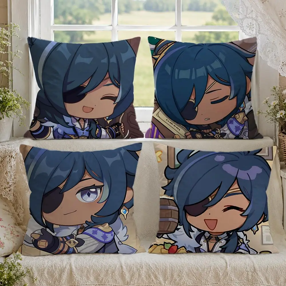 Kaeya Cute Genshin Game Cushion Cover 1/4PCS Linen Sofa Couch Bedroom Living Room Home Office Decor Pillow Case