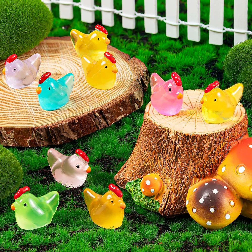 Luminous Mini Chicken Figurines Resin Miniature Animals, Tiny Chickens Miniature Glow in The Dark for Dollhouse, Micro Landscape